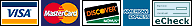 Visa, MasterCard, Discovery, American Express and eChecks.